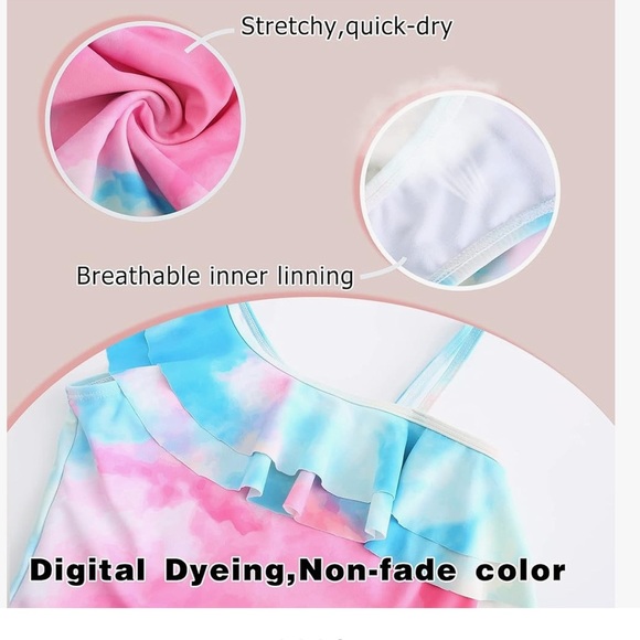 Girls One Piece Swimsuits Blue Tie Dye Sport Halter Swimwear Bathing Suit 11/12y - Picture 3 of 5